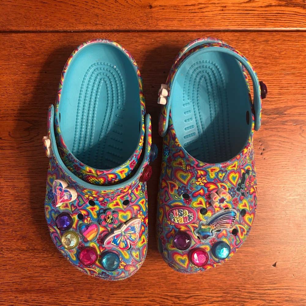 CROCS X Lisa Frank Limited Edition Multicolor Kids Clogs with Jibbitz -Used